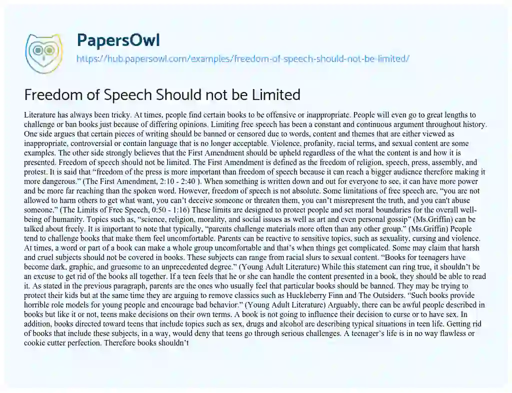 Essay on Freedom of Speech Should not be Limited