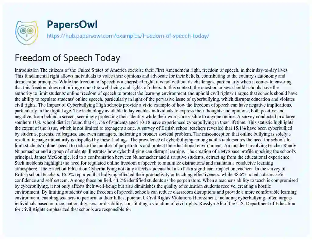 Essay on Freedom of Speech Today