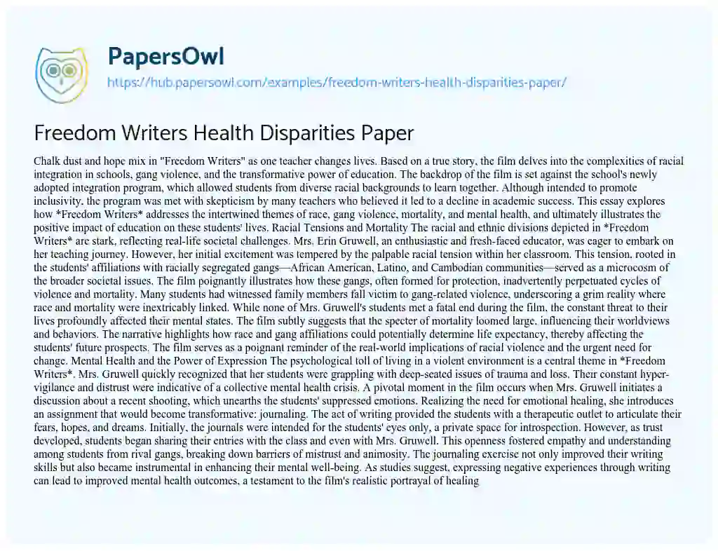 Essay on Freedom Writers Health Disparities Paper