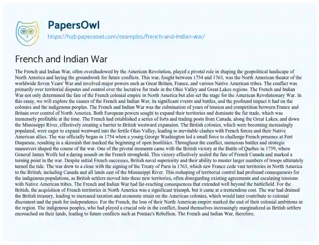 Essay on French and Indian War