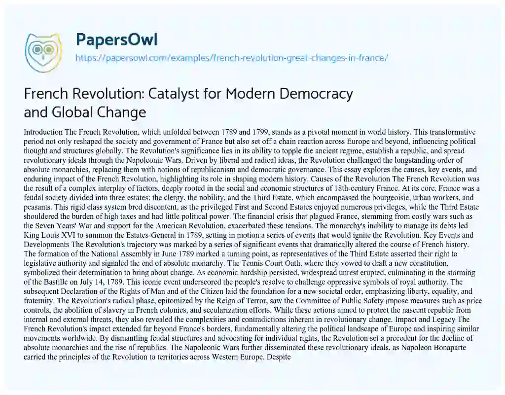 Essay on French Revolution: Catalyst for Modern Democracy and Global Change