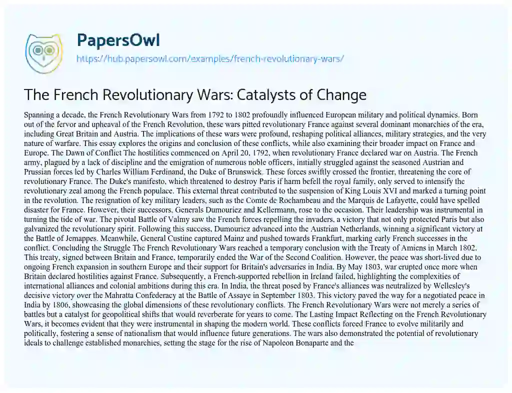 Essay on The French Revolutionary Wars: Catalysts of Change