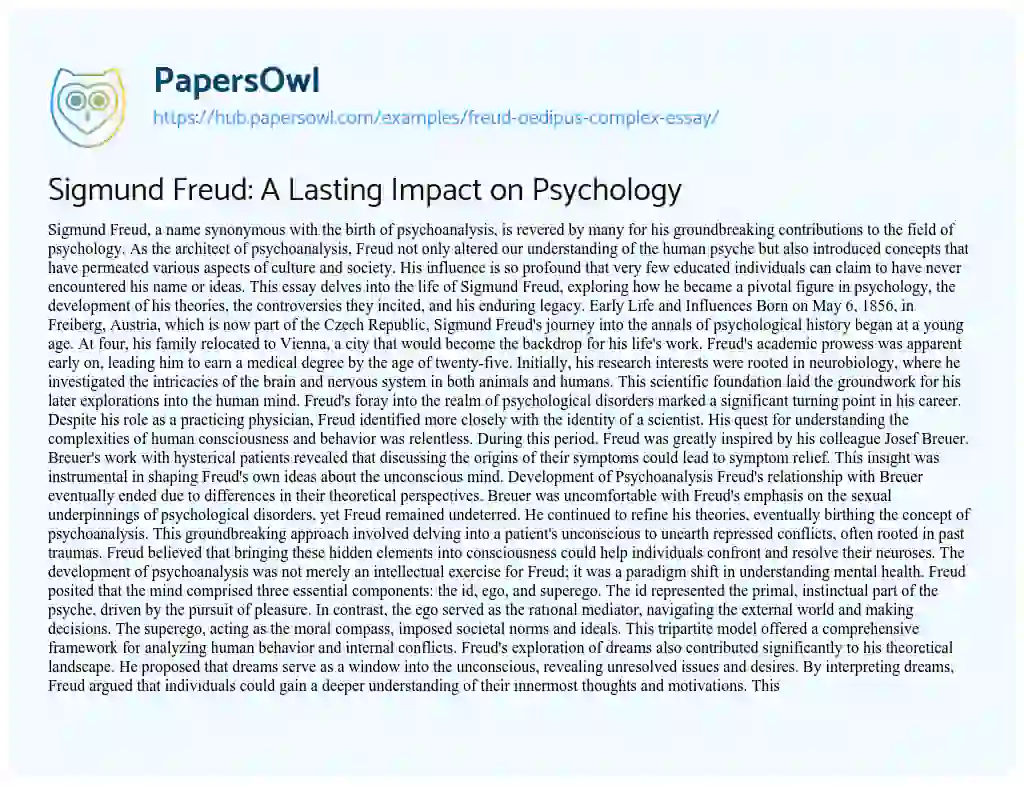 Essay on Sigmund Freud: A Lasting Impact on Psychology