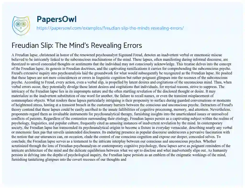 Essay on Freudian Slip: The Mind’s Revealing Errors