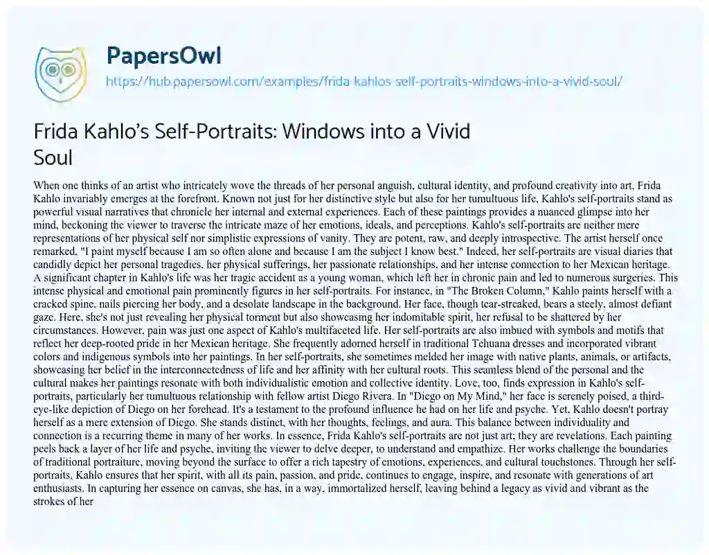 Essay on Frida Kahlo’s Self-Portraits: Windows into a Vivid Soul