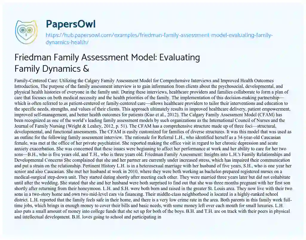 Essay on Friedman Family Assessment Model: Evaluating Family Dynamics & Health