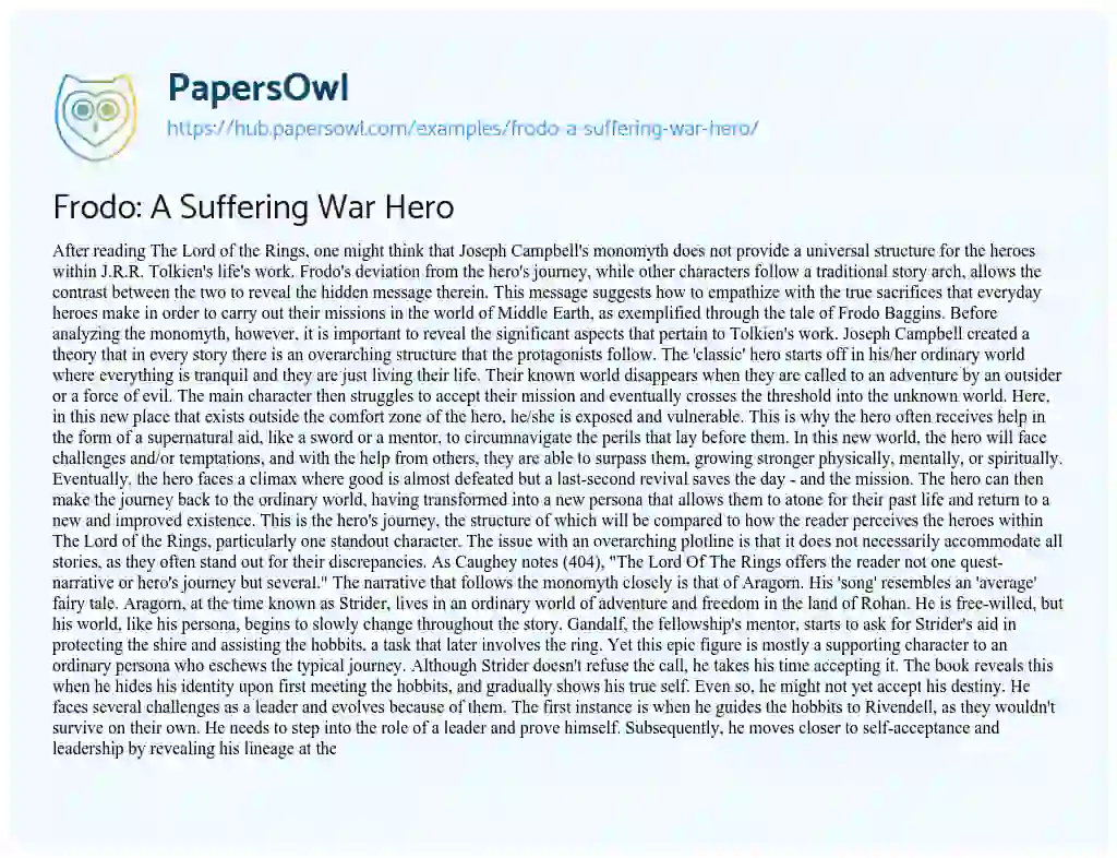 Essay on Frodo: A Suffering War Hero