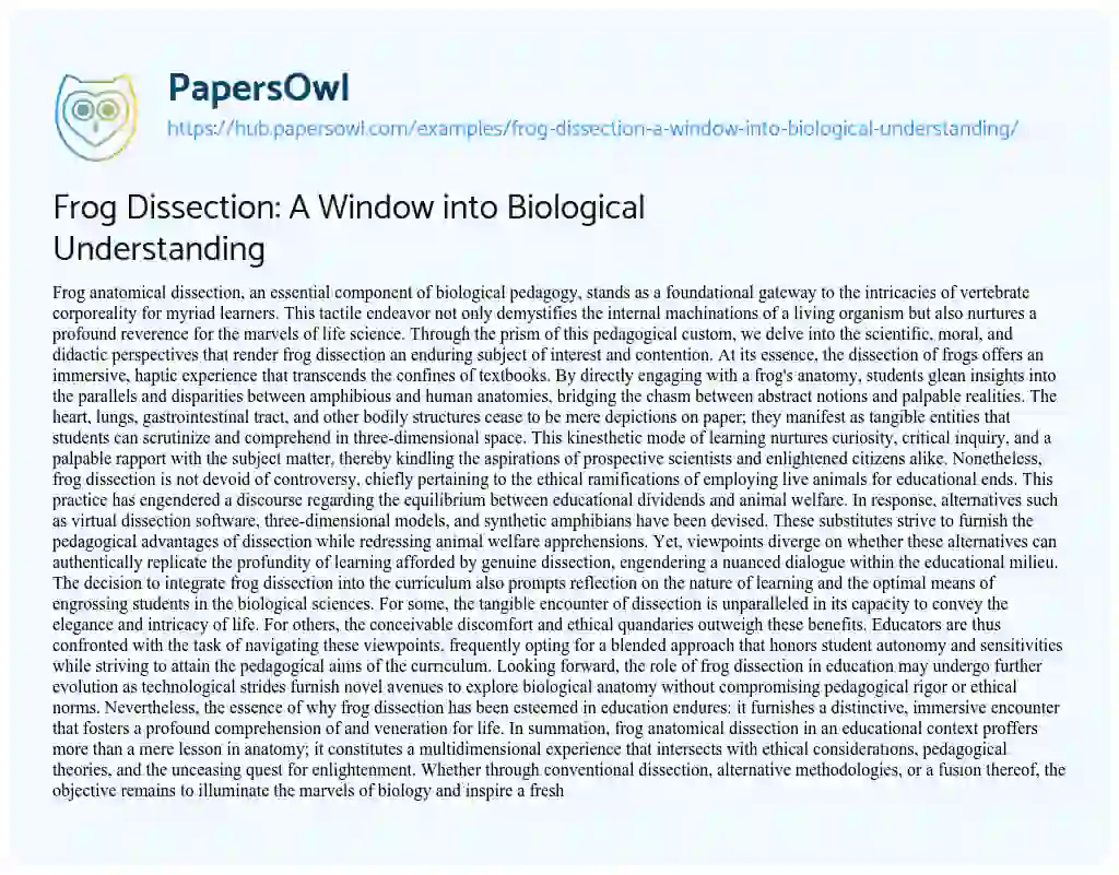 Essay on Frog Dissection: A Window into Biological Understanding