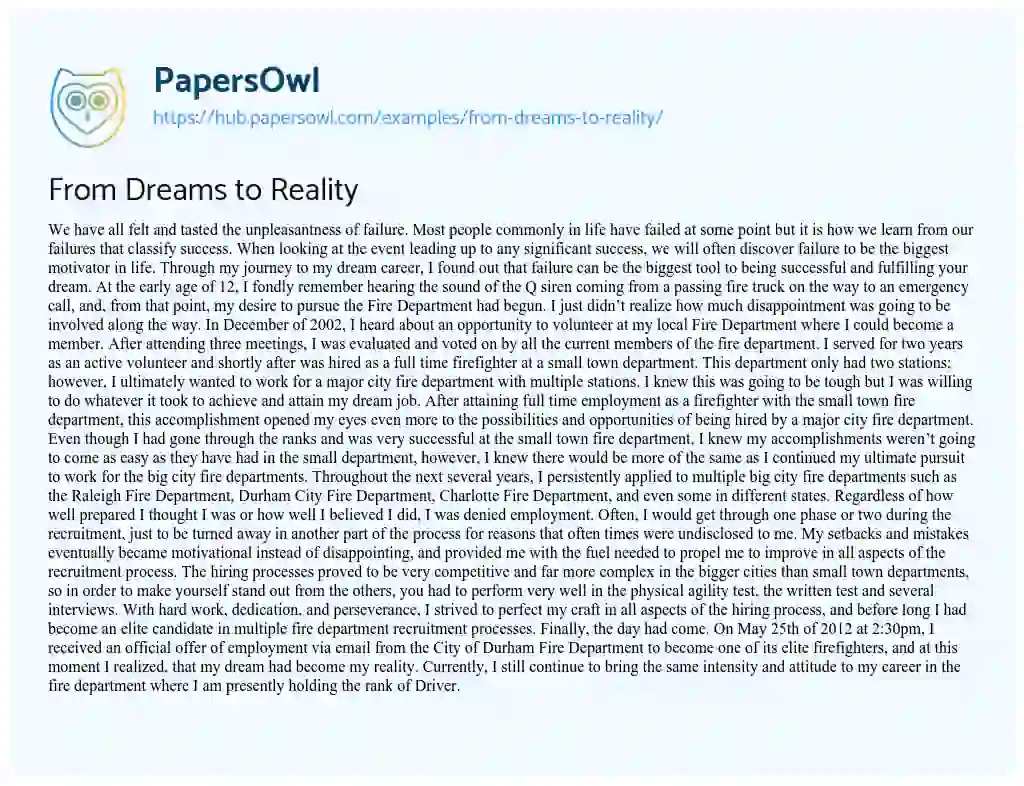 Essay on From Dreams to Reality