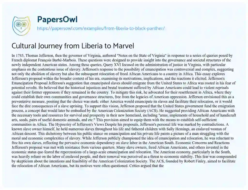 Essay on Cultural Journey from Liberia to Marvel