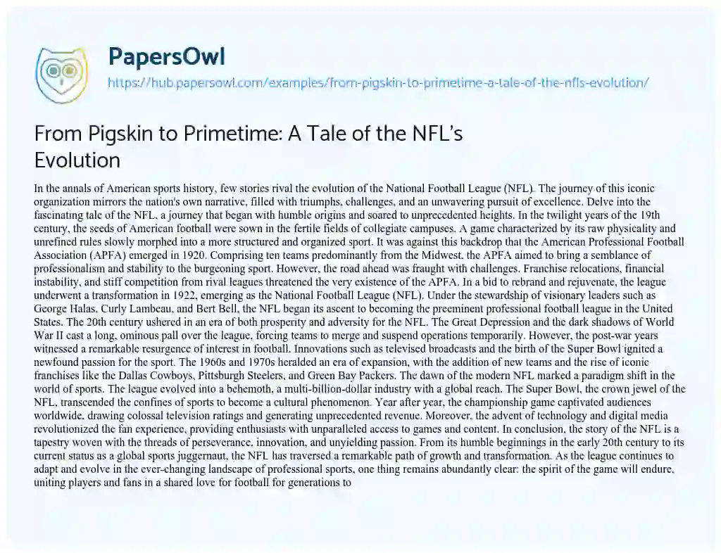 Essay on From Pigskin to Primetime: A Tale of the NFL’s Evolution