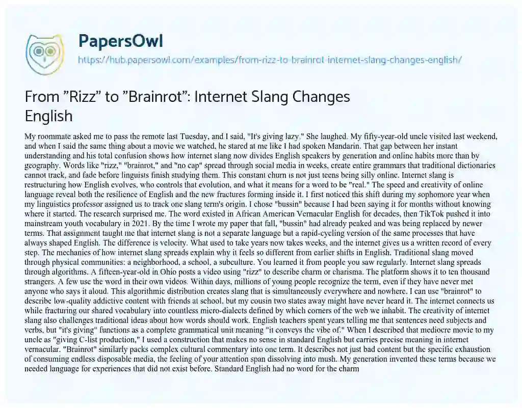Essay on From “Rizz” to “Brainrot”: Internet Slang Changes English