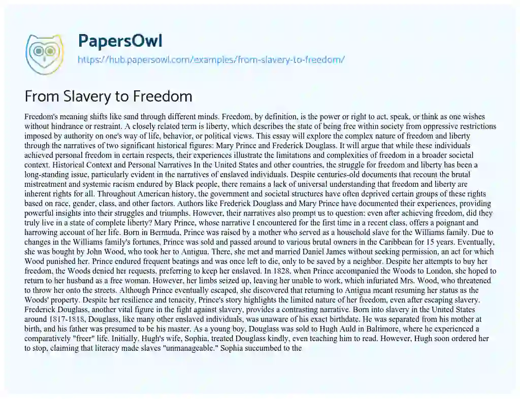 Essay on From Slavery to Freedom