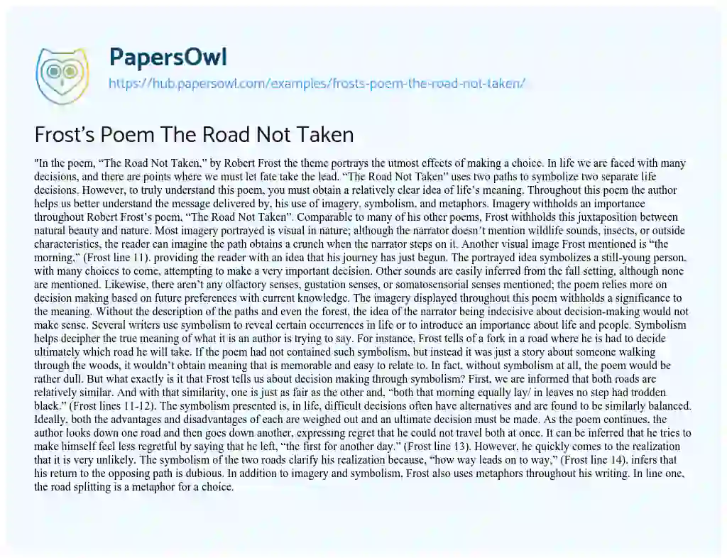 Essay on Frost’s Poem The Road Not Taken