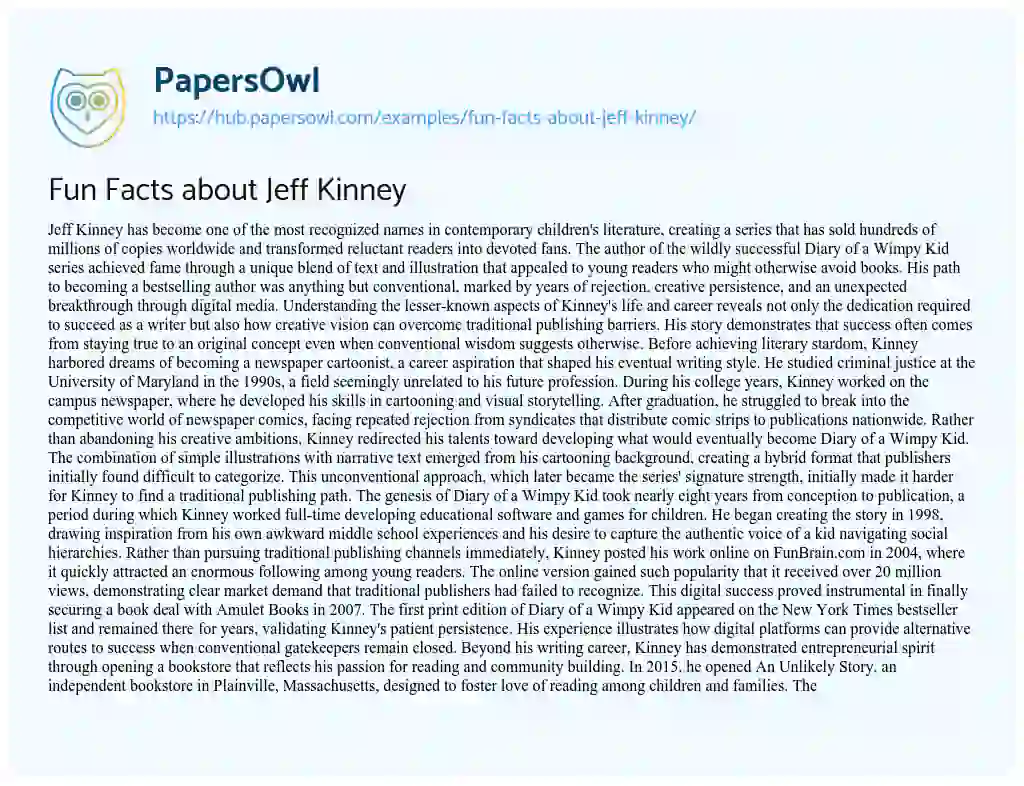 Essay on Fun Facts about Jeff Kinney