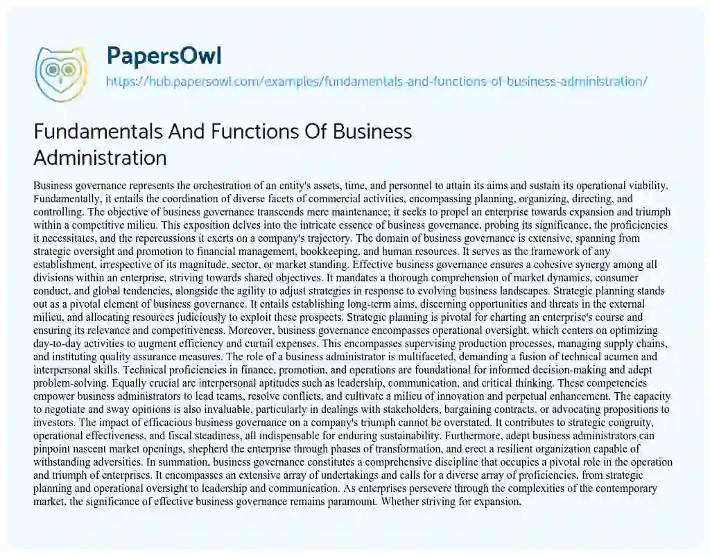Essay on Fundamentals And Functions Of Business Administration