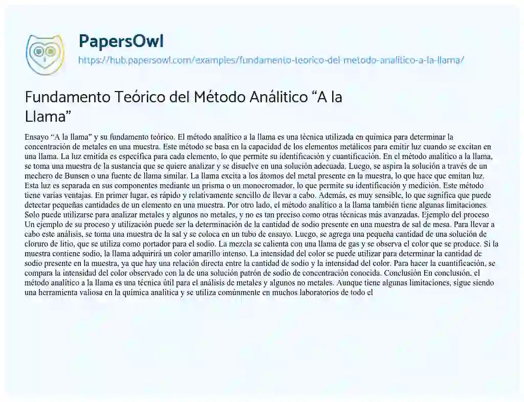 Essay on Fundamento Teórico del Método Análitico “A la Llama”