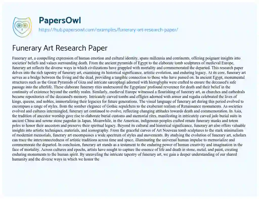 Essay on Funerary Art Research Paper