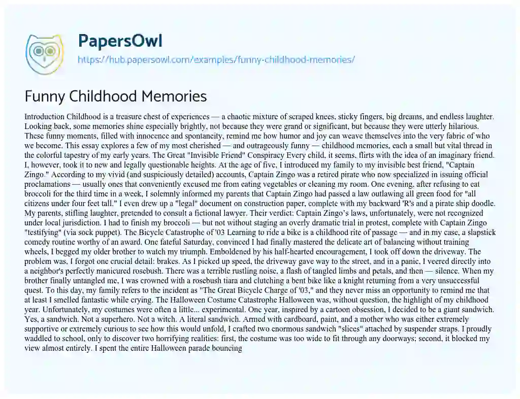 Essay on Funny Childhood Memories