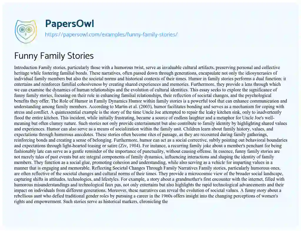 Essay on Funny Family Stories