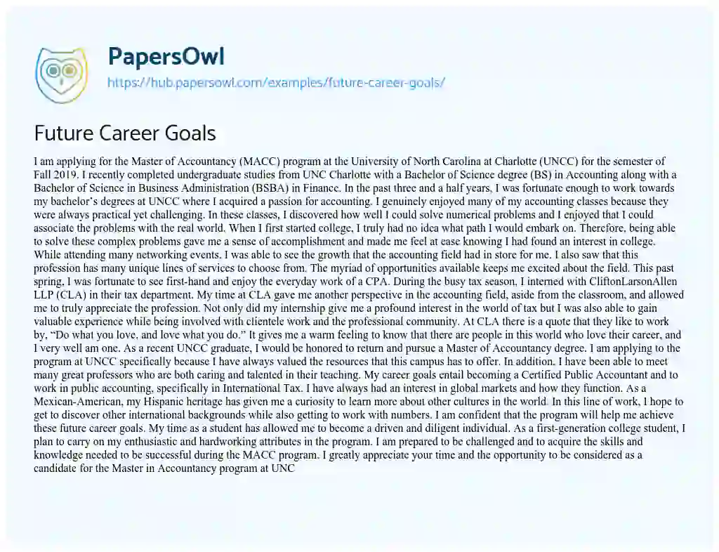 Essay on Future Career Goals