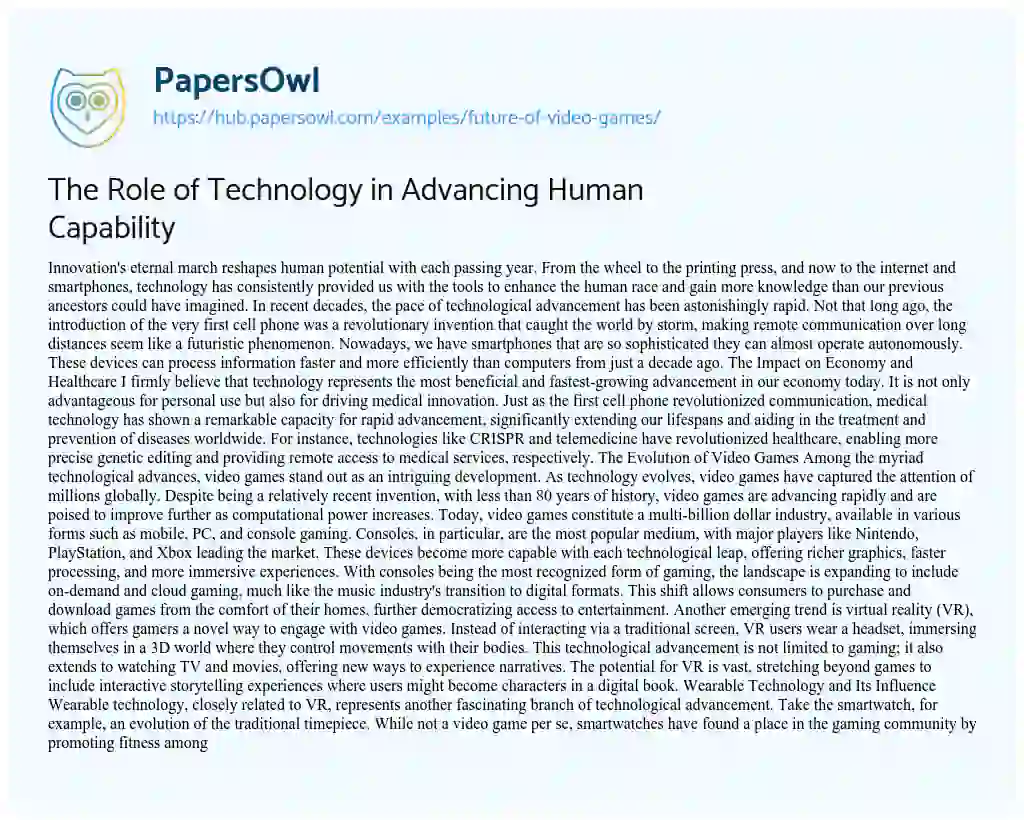 Essay on The Role of Technology in Advancing Human Capability