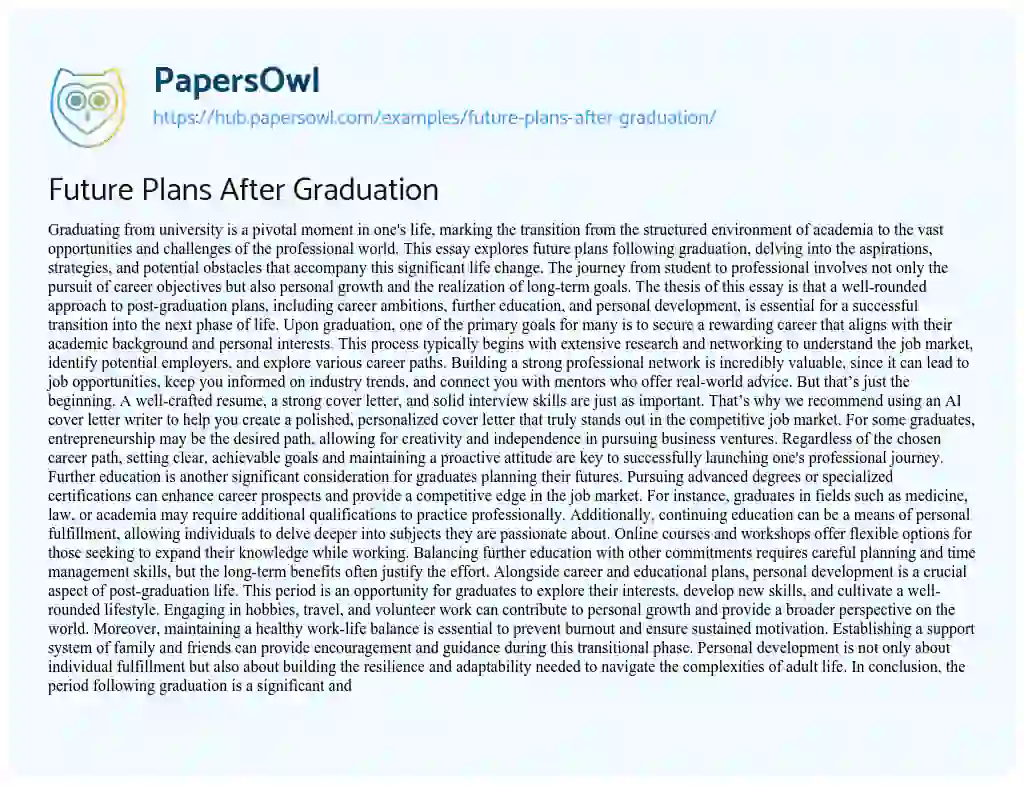 Essay on Future Plans After Graduation