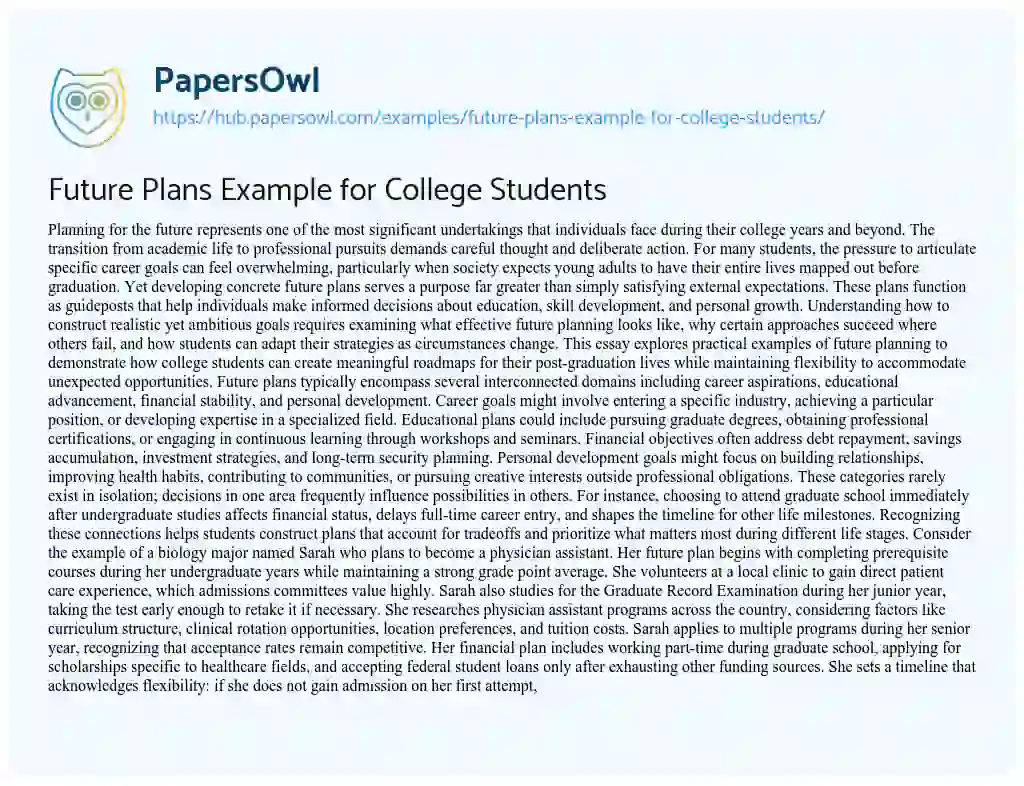 Essay on Future Plans Example for College Students