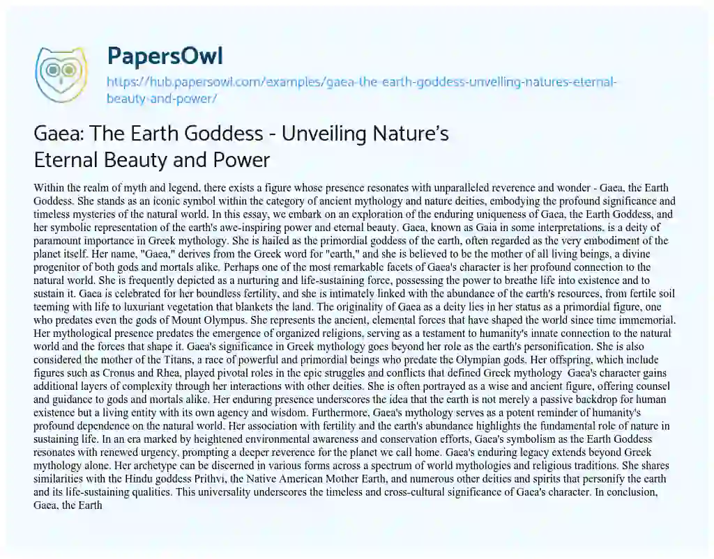 Essay on Gaea: The Earth Goddess – Unveiling Nature’s Eternal Beauty and Power