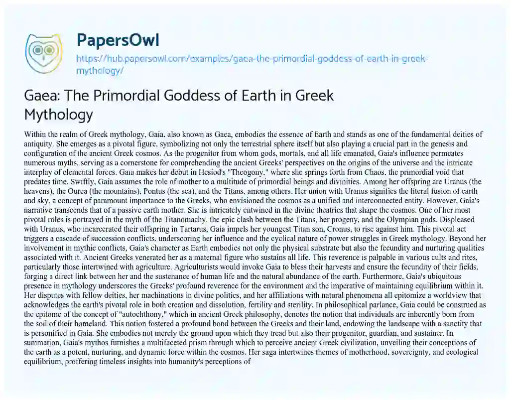 Essay on Gaea: The Primordial Goddess of Earth in Greek Mythology