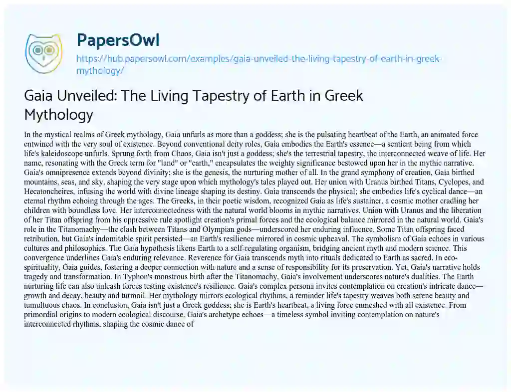 Essay on Gaia Unveiled: The Living Tapestry of Earth in Greek Mythology