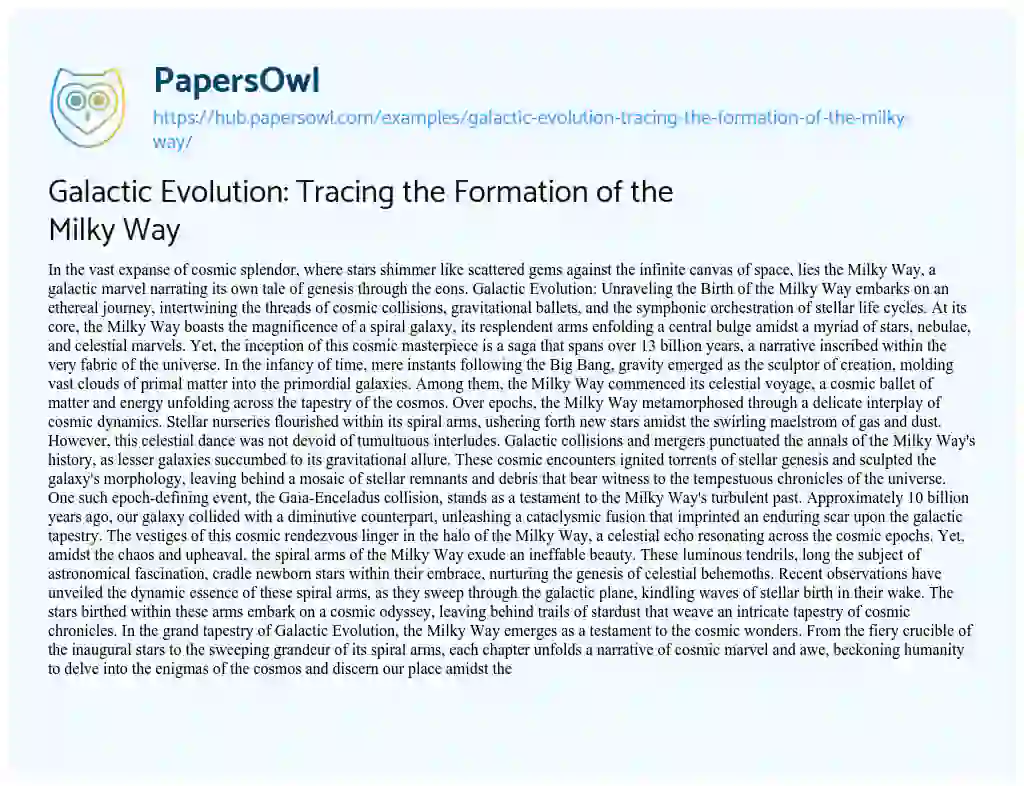Essay on Galactic Evolution: Tracing the Formation of the Milky Way