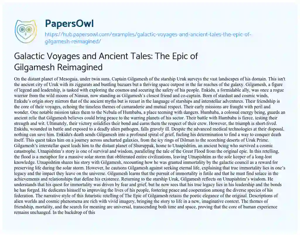 Essay on Galactic Voyages and Ancient Tales: The Epic of Gilgamesh Reimagined