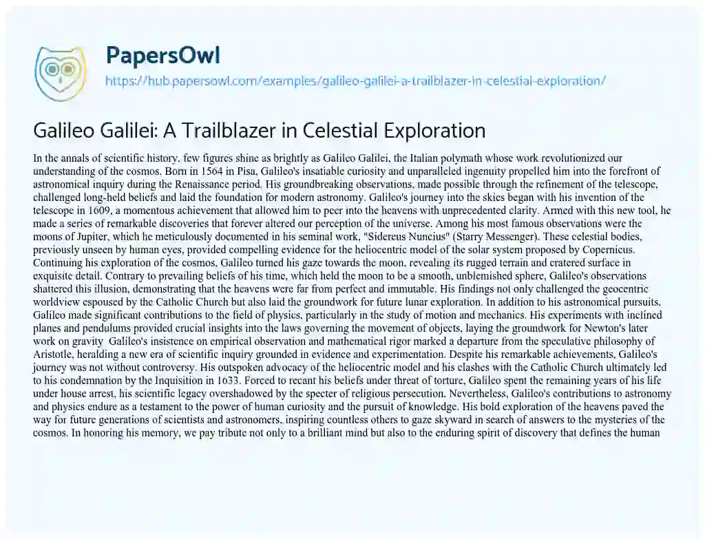 Essay on Galileo Galilei: A Trailblazer in Celestial Exploration