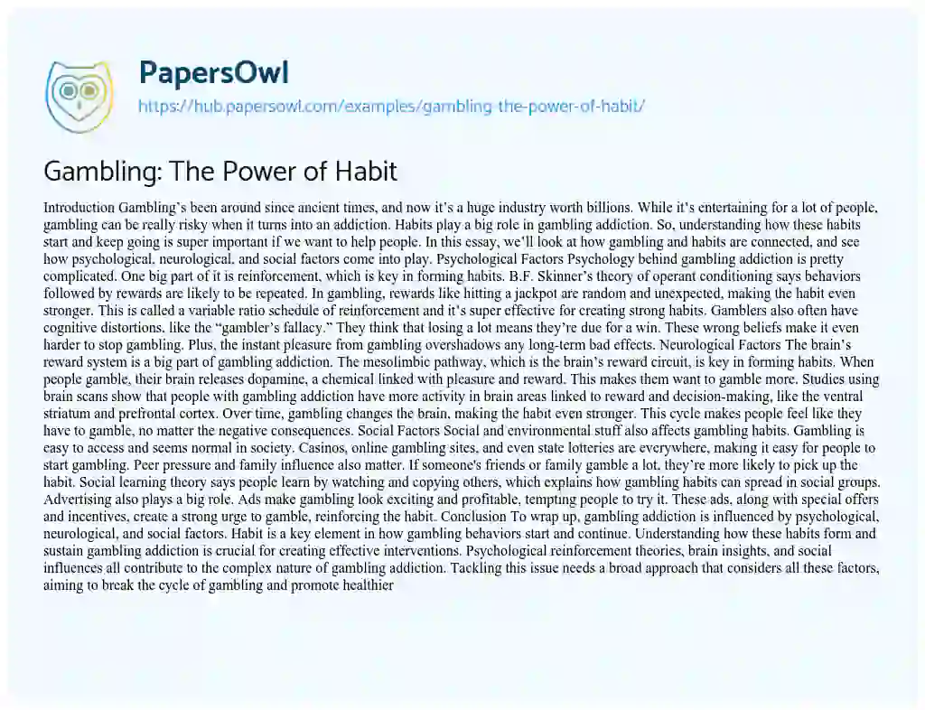 Essay on Gambling: The Power of Habit