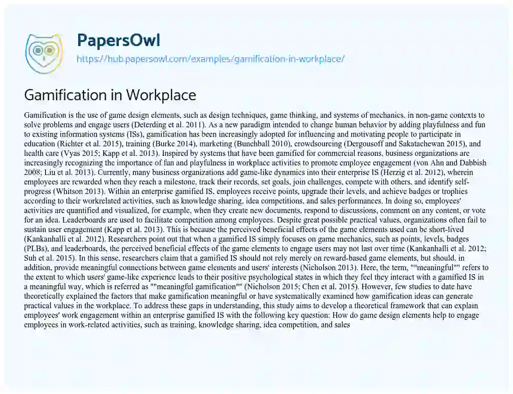 Essay on Gamification in Workplace