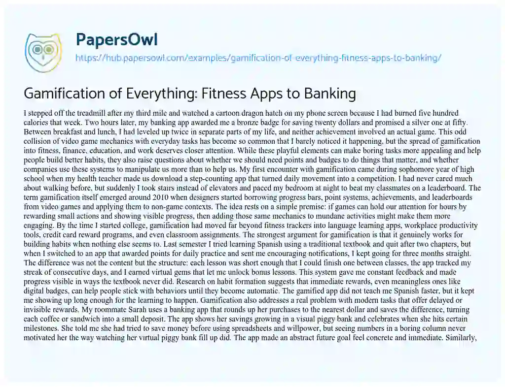 Essay on Gamification of Everything: Fitness Apps to Banking