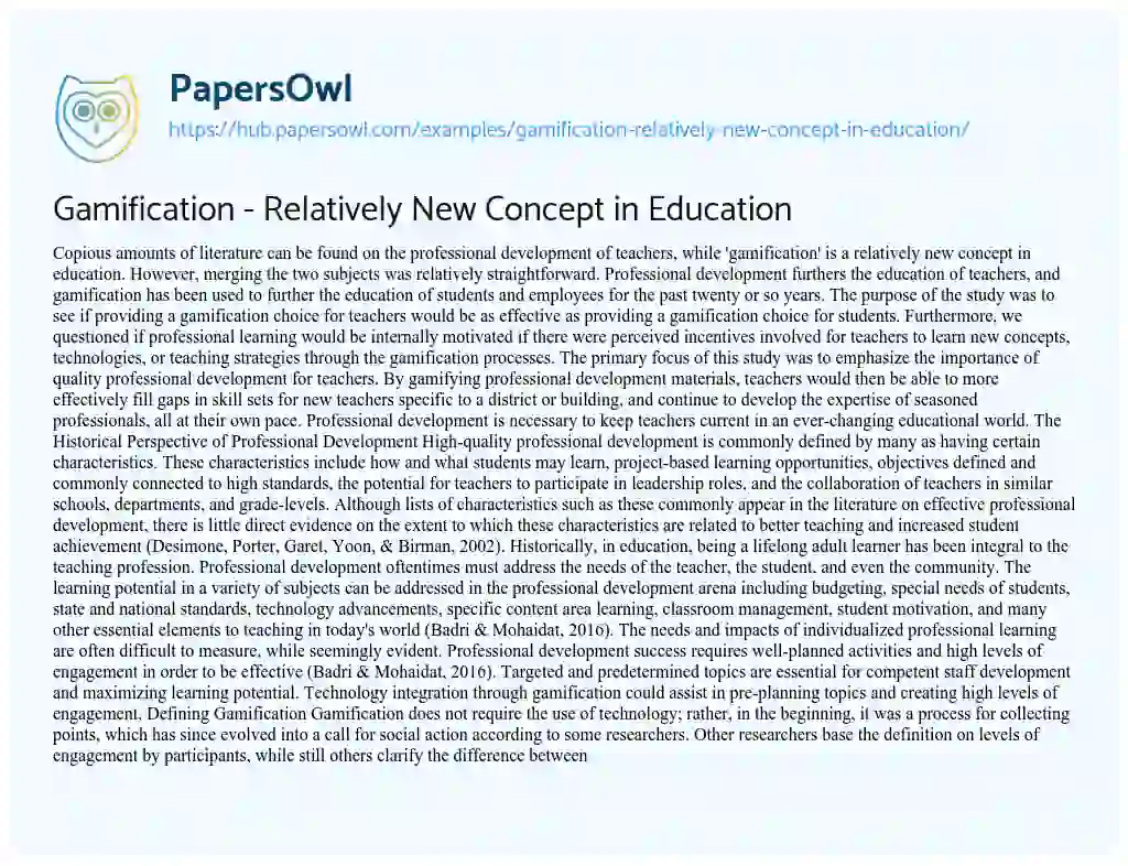 Essay on Gamification – Relatively New Concept in Education