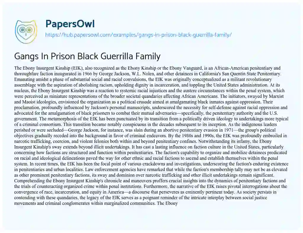 Essay on Gangs In Prison Black Guerrilla Family