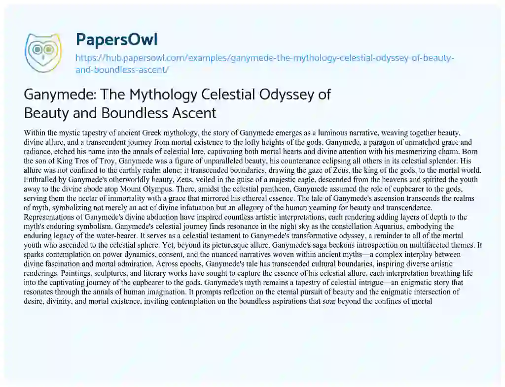 Essay on Ganymede: The Mythology Celestial Odyssey of Beauty and Boundless Ascent
