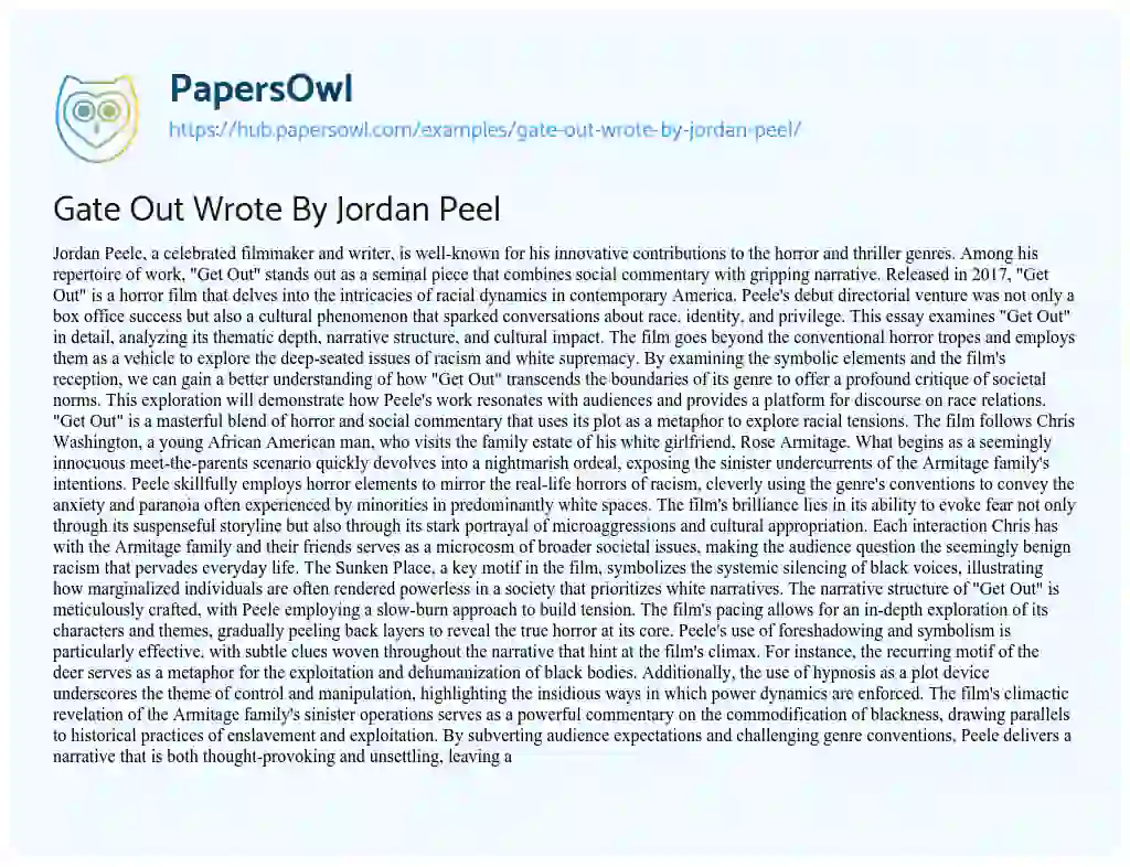 Essay on Gate Out Wrote By Jordan Peel