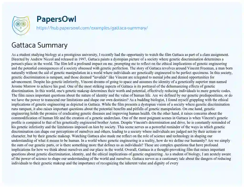 Essay on Gattaca Summary
