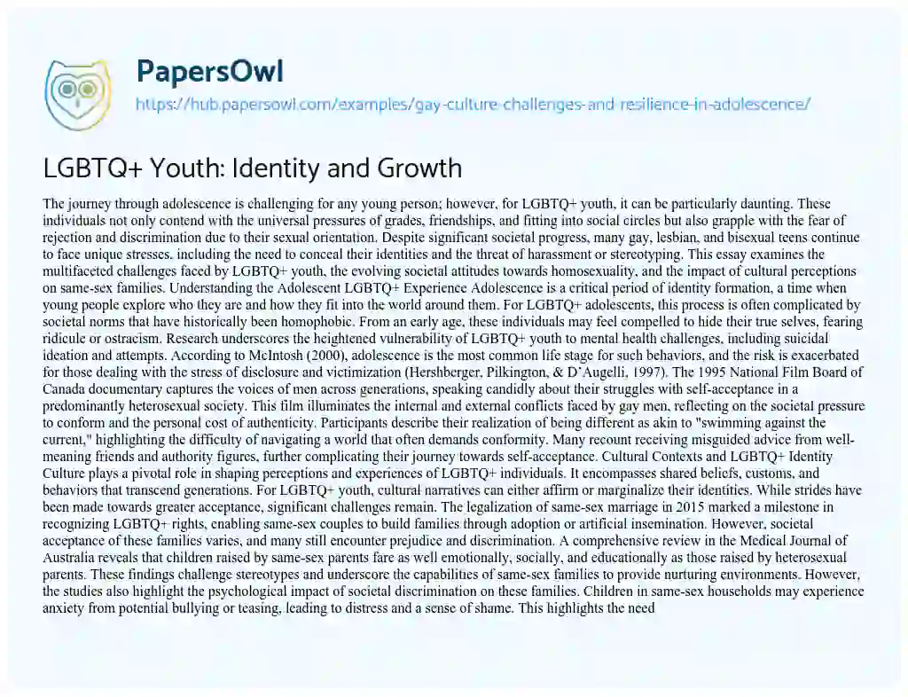 Essay on LGBTQ+ Youth: Identity and Growth