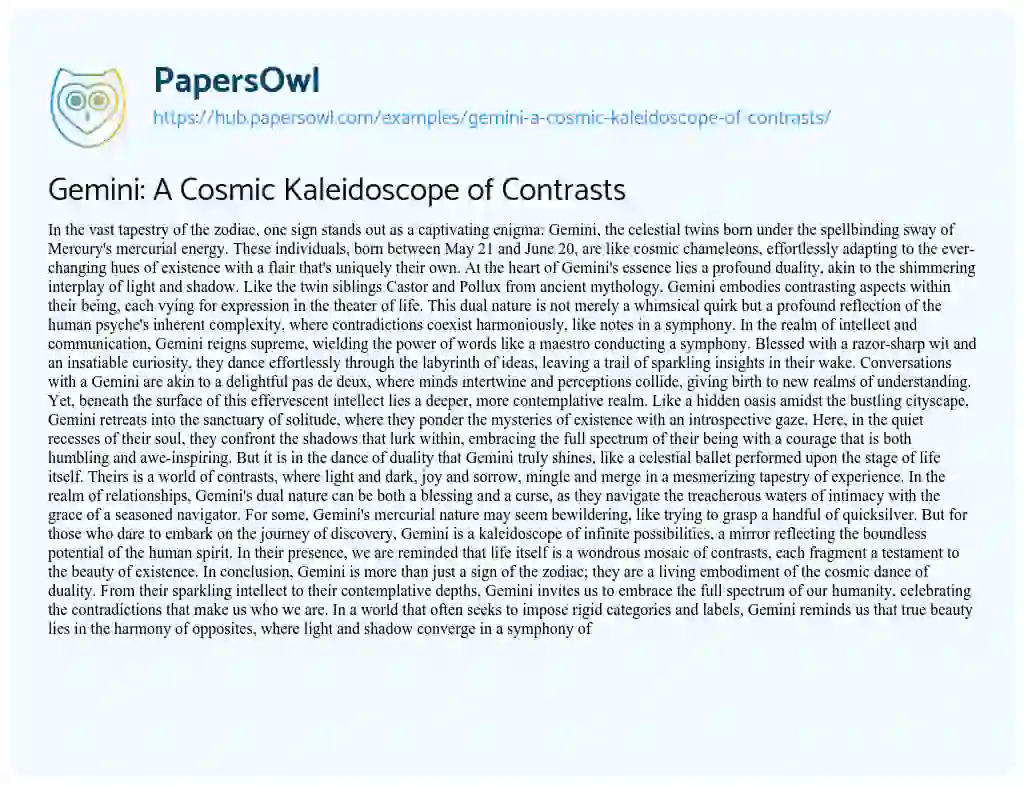 Essay on Gemini: A Cosmic Kaleidoscope of Contrasts