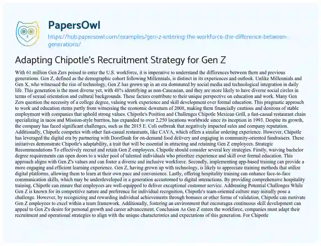 Essay on Adapting Chipotle’s Recruitment Strategy for Gen Z