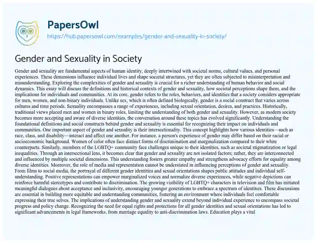 Essay on Gender and Sexuality in Society