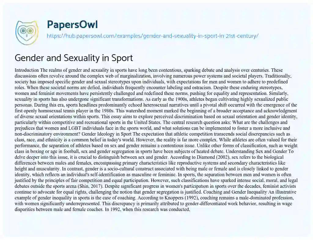 Essay on Gender and Sexuality in Sport