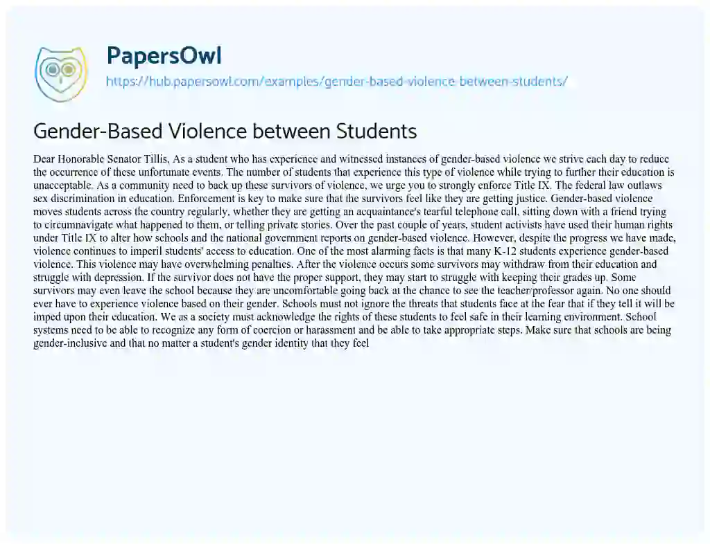 Essay on Gender-Based Violence between Students
