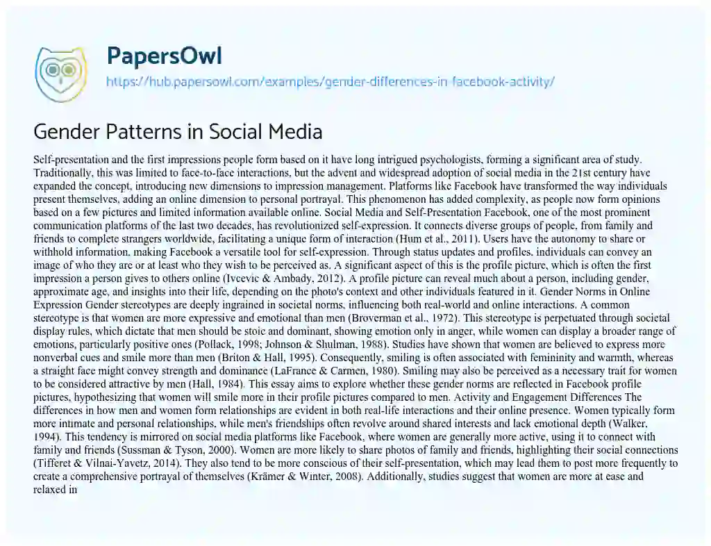 Essay on Gender Patterns in Social Media