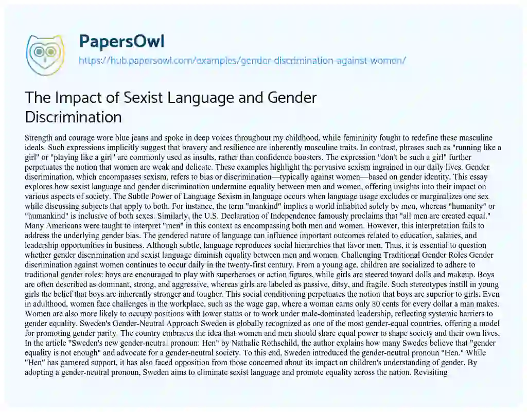 Essay on The Impact of Sexist Language and Gender Discrimination